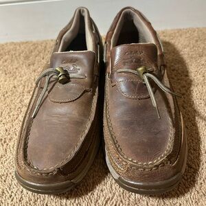 Cabelas Boat Shoes Mens 10.5 Brown Leather Loafer Guidewear Slip-On 82-3344 READ